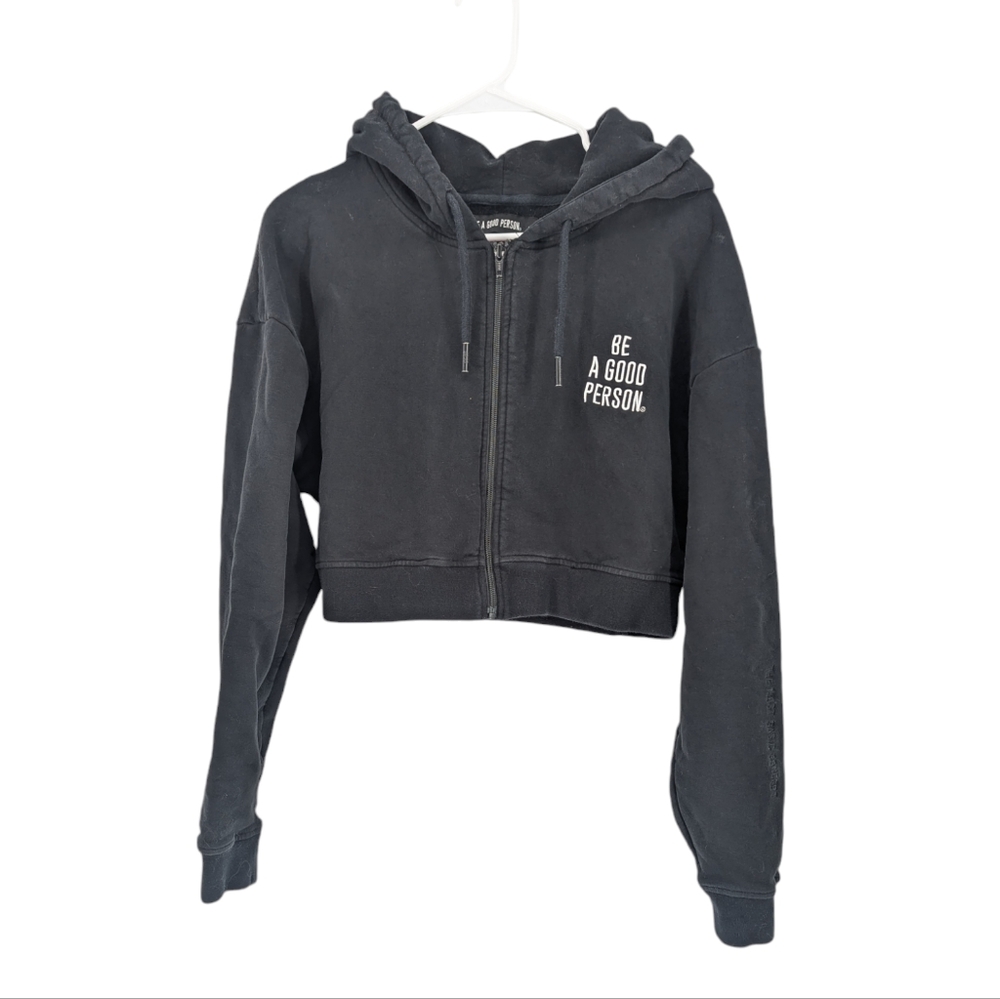 Be A Good Person Crop Full Zip Hoodie Black Size Large Casual Lounge Athletic